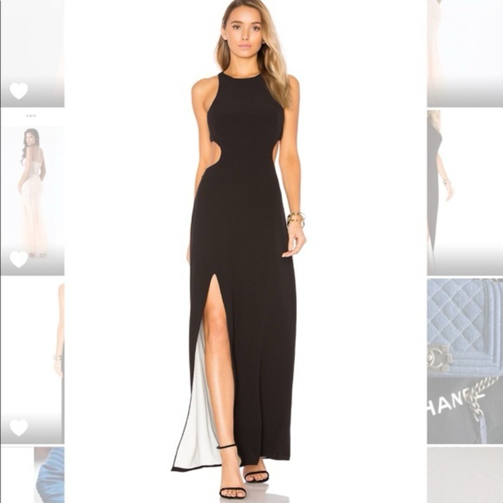 Halston Heritage Black and White Split-leg Gown